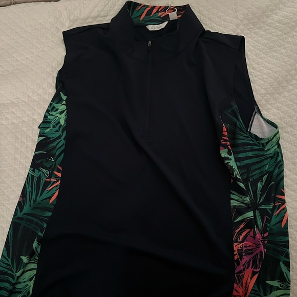 Lady Hagen Tropic Side Piece Sleveless Polo Dark Navy - Plus 1X - Picture 2 of 2